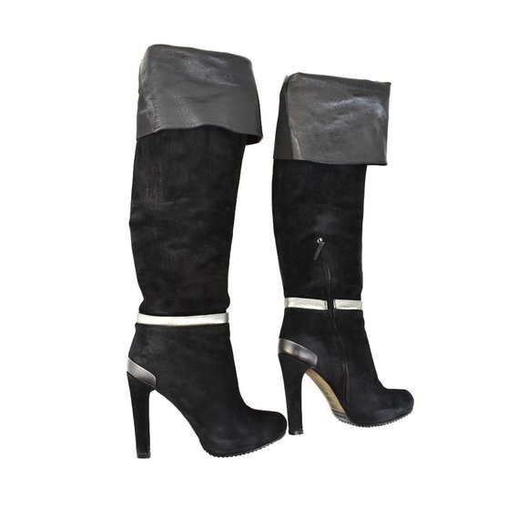 FENDI: Black, Suede Over The Knee Boots - Picture 2 of 9